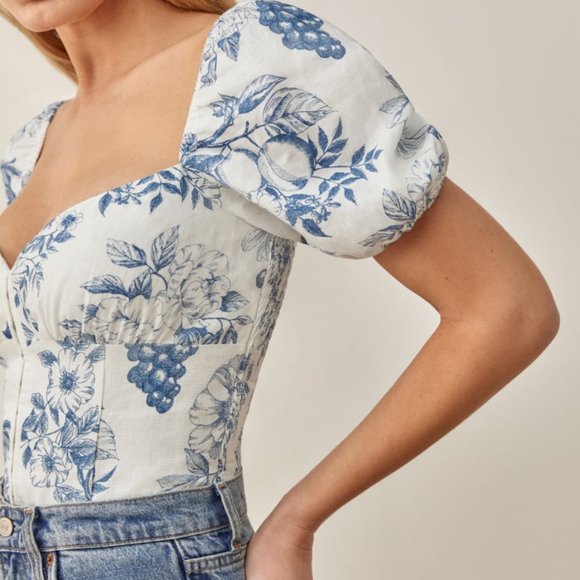 Reformation Tops - Reformation Rome Linen Top in Corsica
